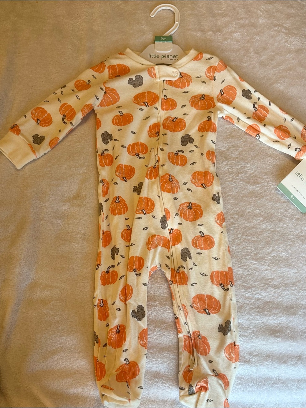 Little Planet Cream Pumpkin-Print Footed One-Piece for Kids